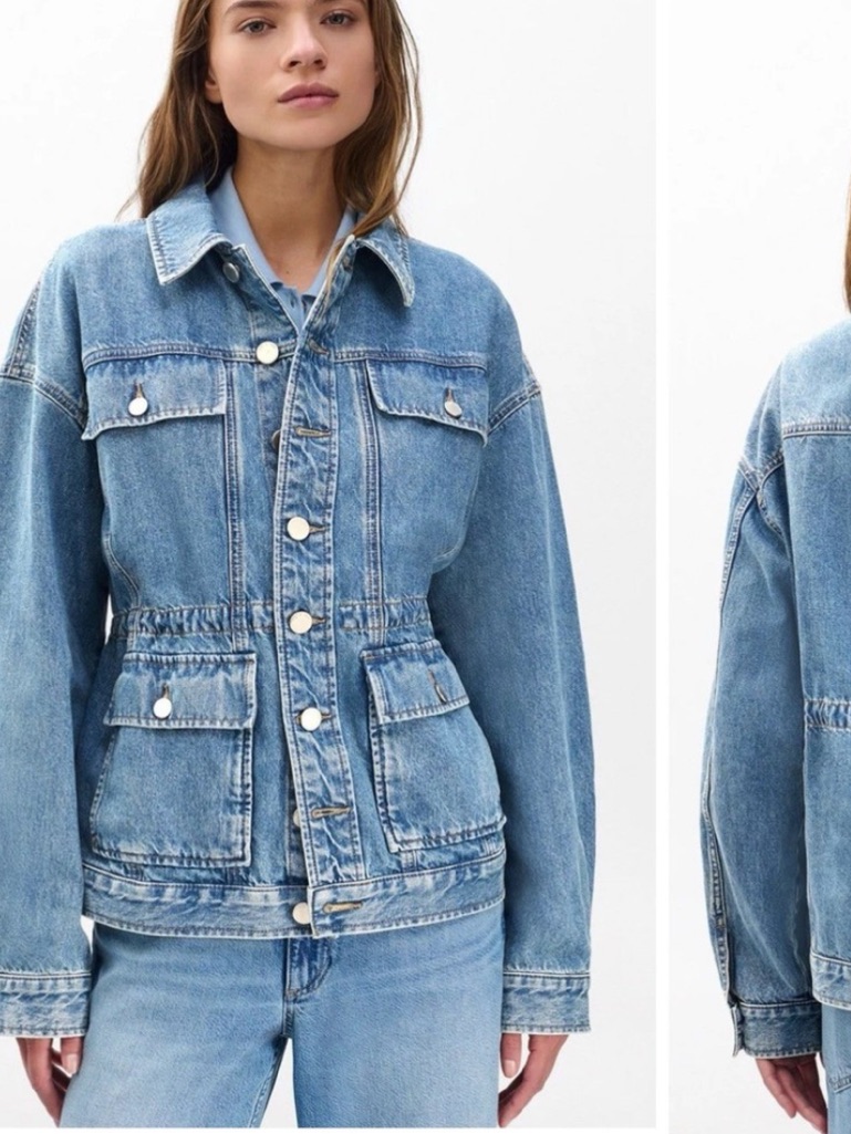 Rag & Bone Amy Cinched Waist Classic Light Blue Denim Jacket Size L Nwt